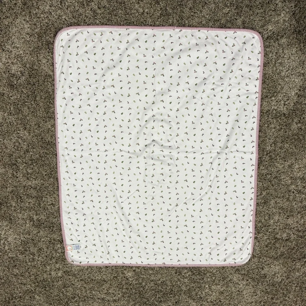 Vintage Gymboree 2001 Christmas Baby Blanket Red & White Tree Candy Cane Holly